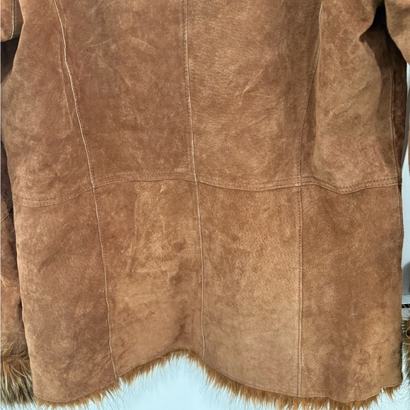 Vintage Y2K Leather Faux Fur Embroidered Together Penny Lane Coat Tag Size 14 - Picture 15 of 16